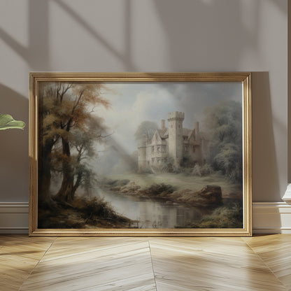 Premium Poster of Enchanting Castle Amidst Misty Forest Landscape Posters