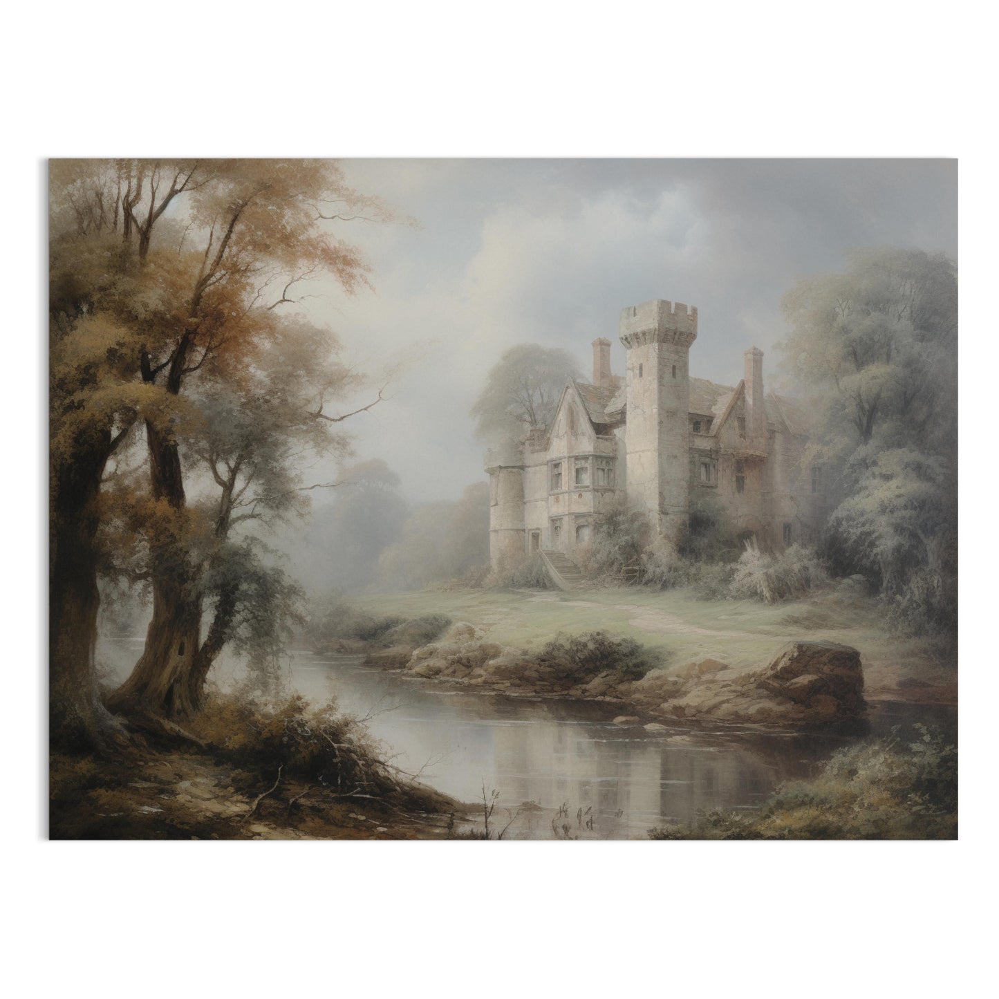 Premium Poster of Enchanting Castle Amidst Misty Forest Landscape Posters