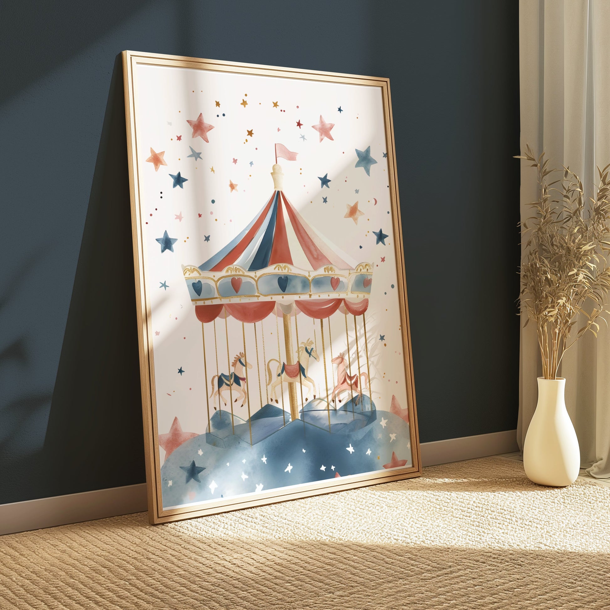 Premium Poster of Enchanting Colorful Carousel Ride Illustration Posters