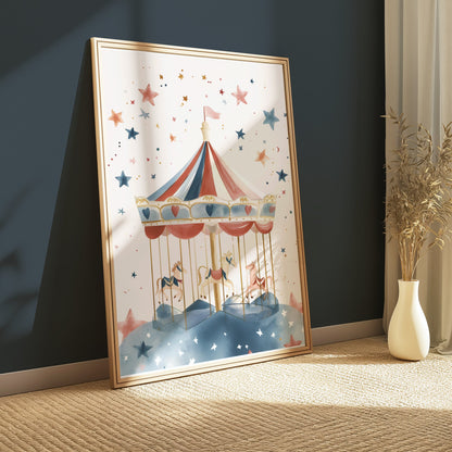 Premium Poster of Enchanting Colorful Carousel Ride Illustration Posters