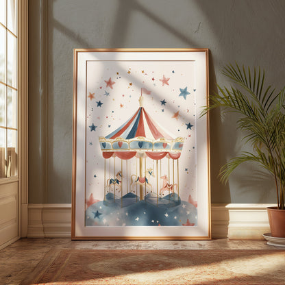 Premium Poster of Enchanting Colorful Carousel Ride Illustration Posters