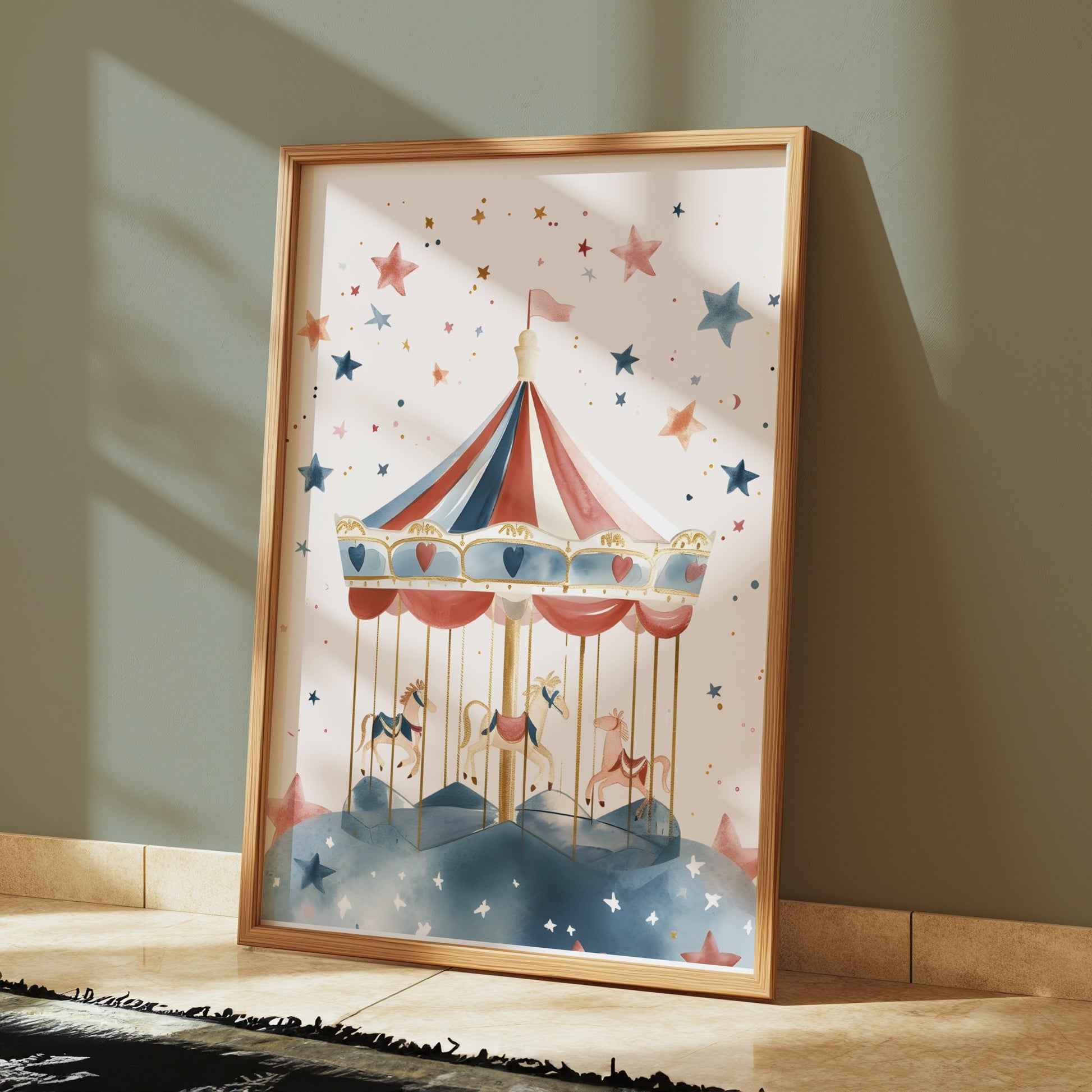 Premium Poster of Enchanting Colorful Carousel Ride Illustration Posters