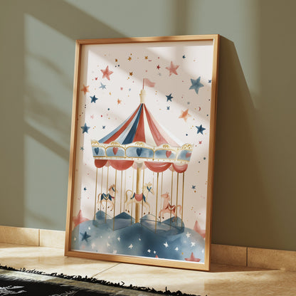 Premium Poster of Enchanting Colorful Carousel Ride Illustration Posters