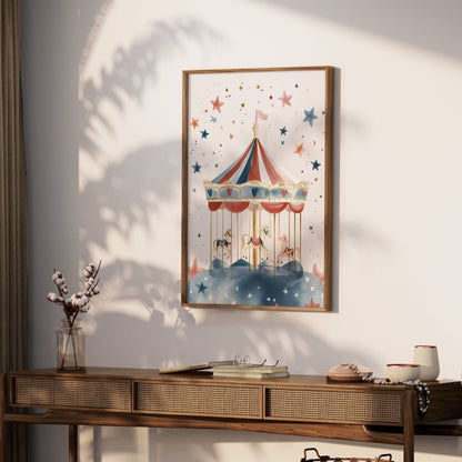 Premium Poster of Enchanting Colorful Carousel Ride Illustration Posters