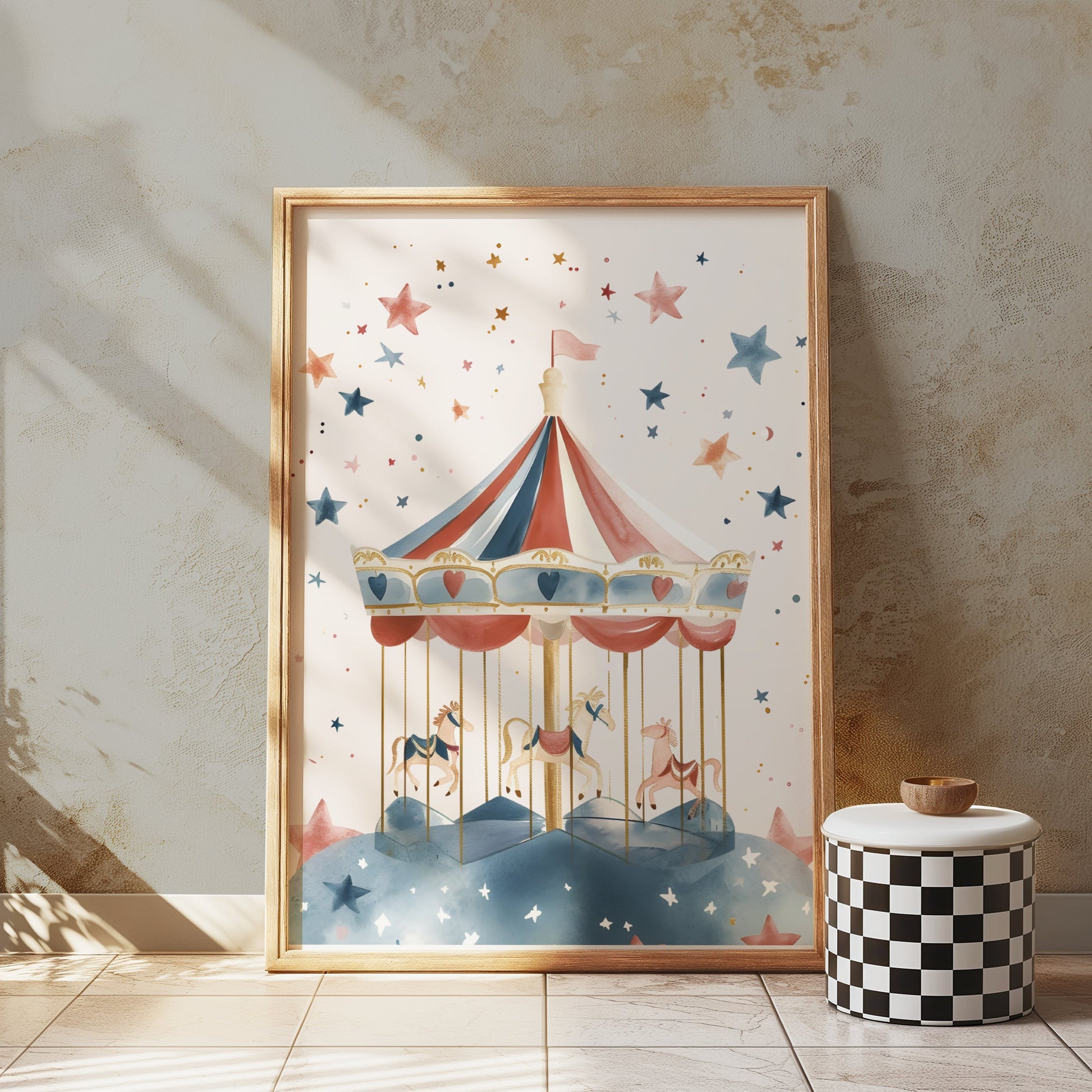Premium Poster of Enchanting Colorful Carousel Ride Illustration Posters