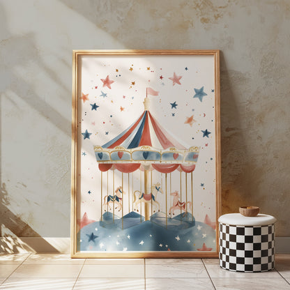 Premium Poster of Enchanting Colorful Carousel Ride Illustration Posters