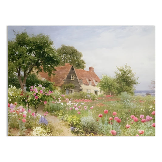 Premium Poster of Enchanting Cottage with Colorful Flower Garden Posters