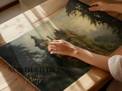 Premium Poster of Enchanting Forest Castle Artwork Surrounded by Nature Posters
