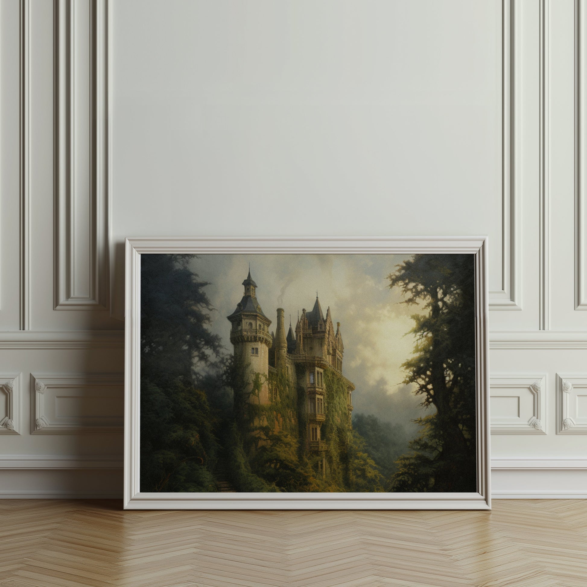 Premium Poster of Enchanting Forest Castle Artwork Surrounded by Nature Posters
