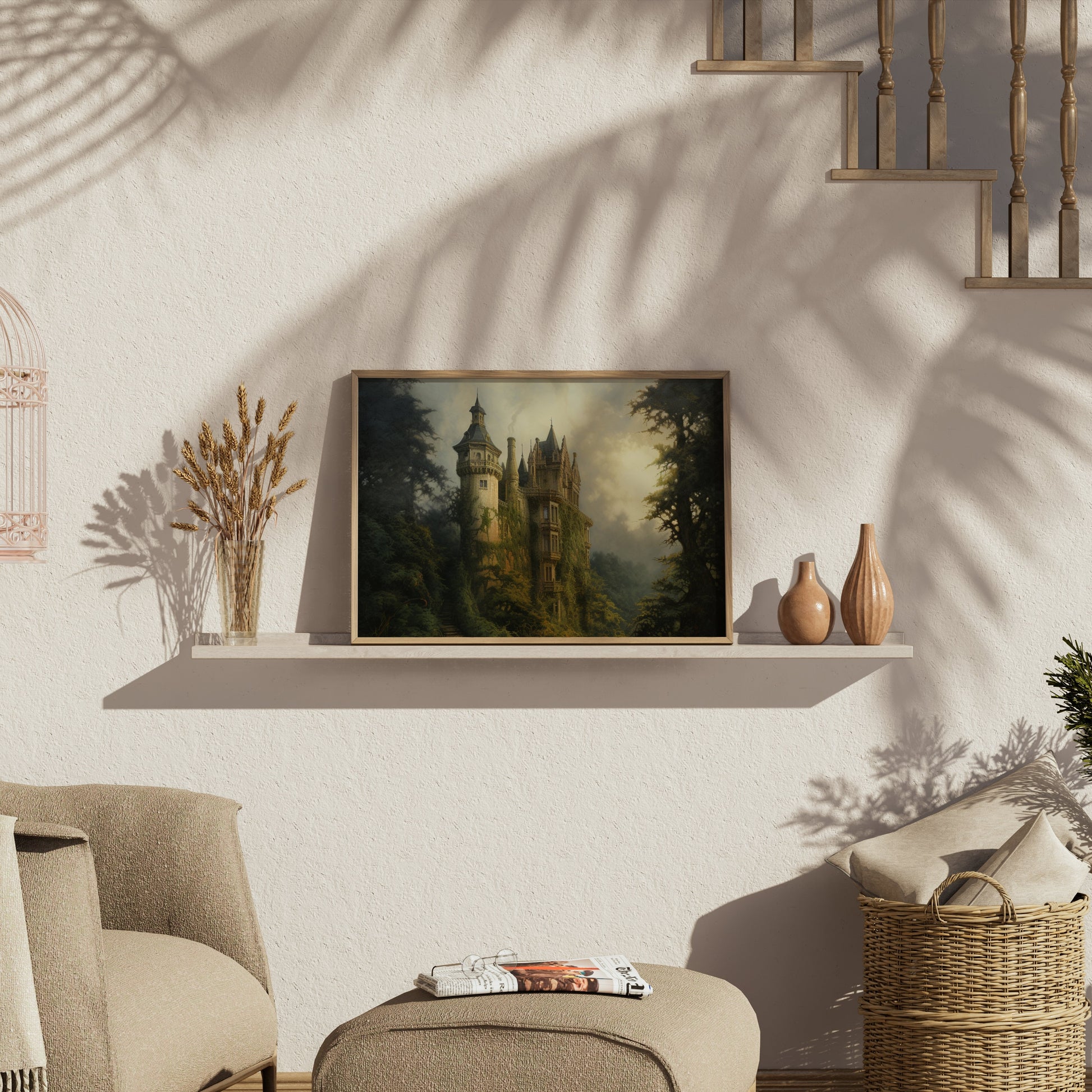 Premium Poster of Enchanting Forest Castle Artwork Surrounded by Nature Posters