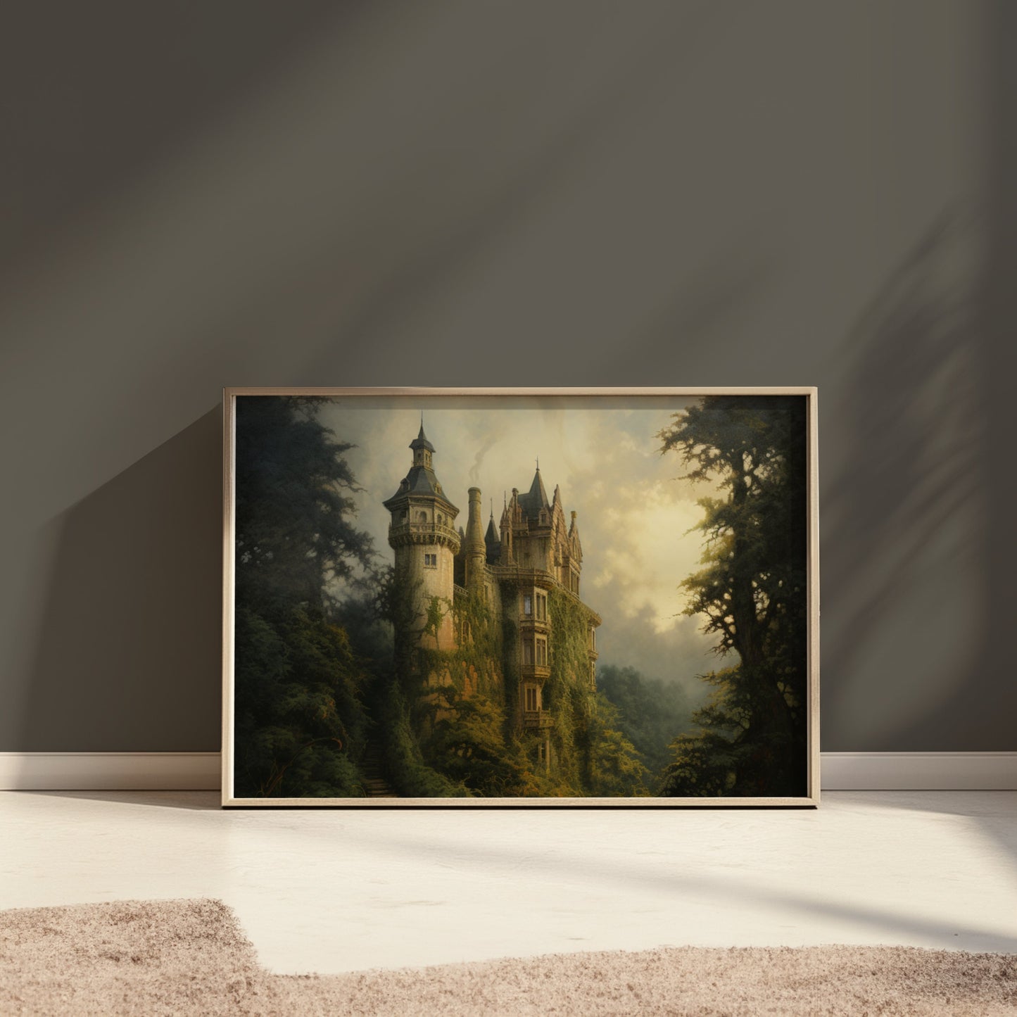 Premium Poster of Enchanting Forest Castle Artwork Surrounded by Nature Posters