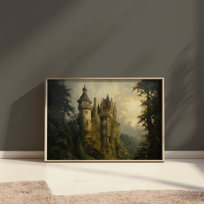 Premium Poster of Enchanting Forest Castle Artwork Surrounded by Nature Posters