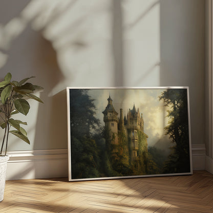 Premium Poster of Enchanting Forest Castle Artwork Surrounded by Nature Posters