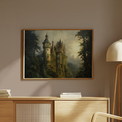 Premium Poster of Enchanting Forest Castle Artwork Surrounded by Nature Posters