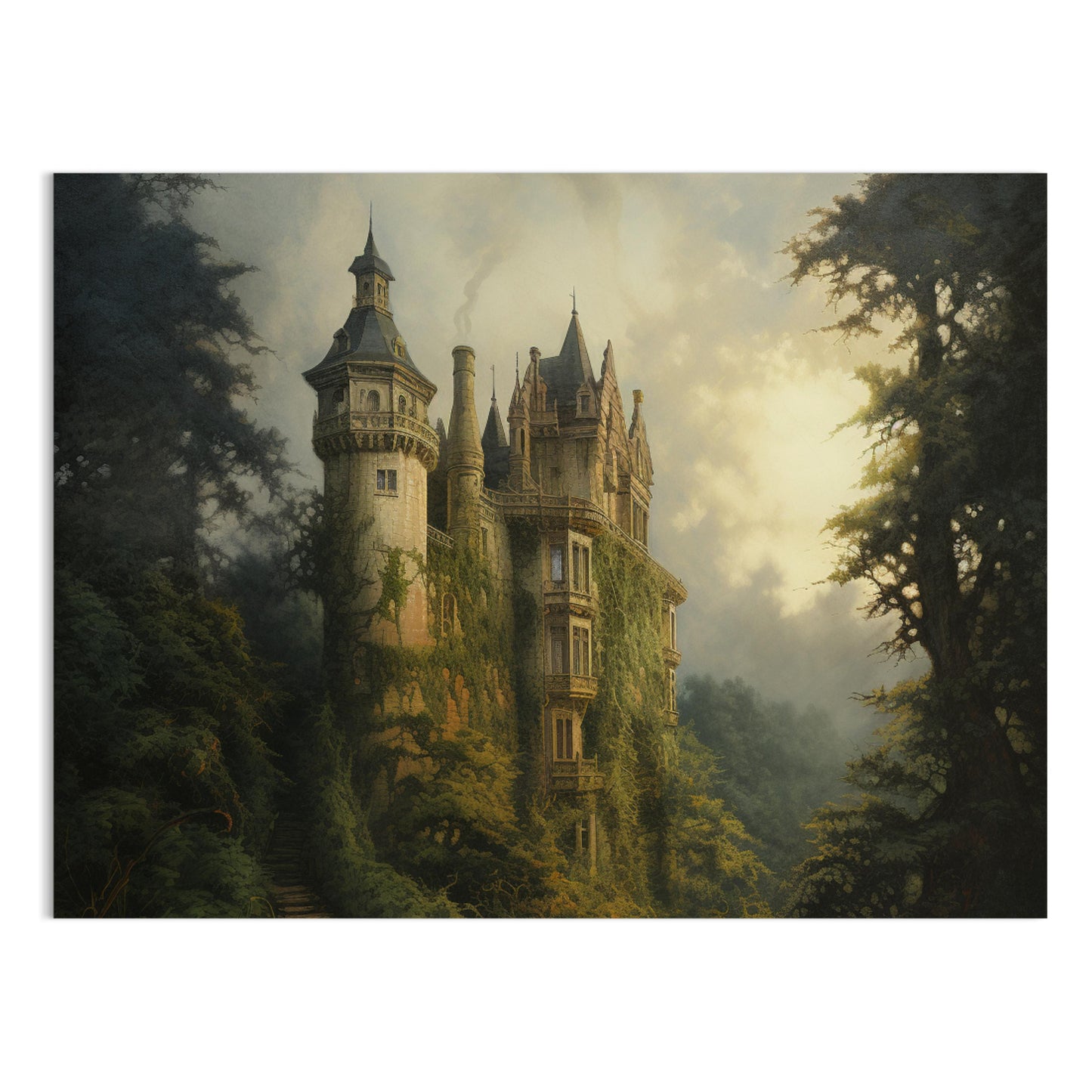 Premium Poster of Enchanting Forest Castle Artwork Surrounded by Nature Posters