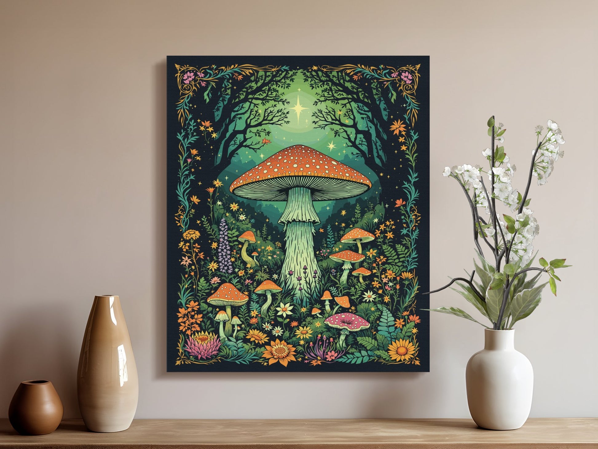 Premium Poster of Enchanting Forest Mushroom Wonderland Canvas Wraps