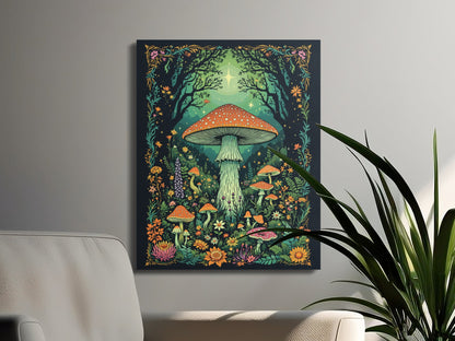 Premium Poster of Enchanting Forest Mushroom Wonderland Canvas Wraps