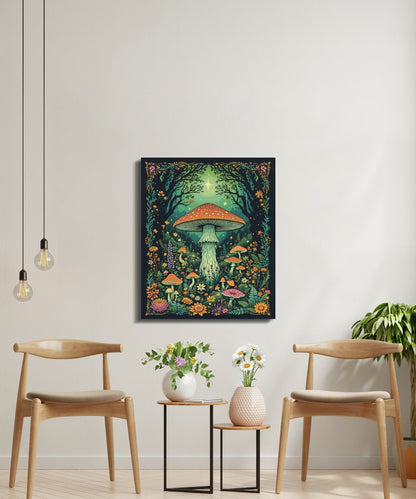Premium Poster of Enchanting Forest Mushroom Wonderland Canvas Wraps