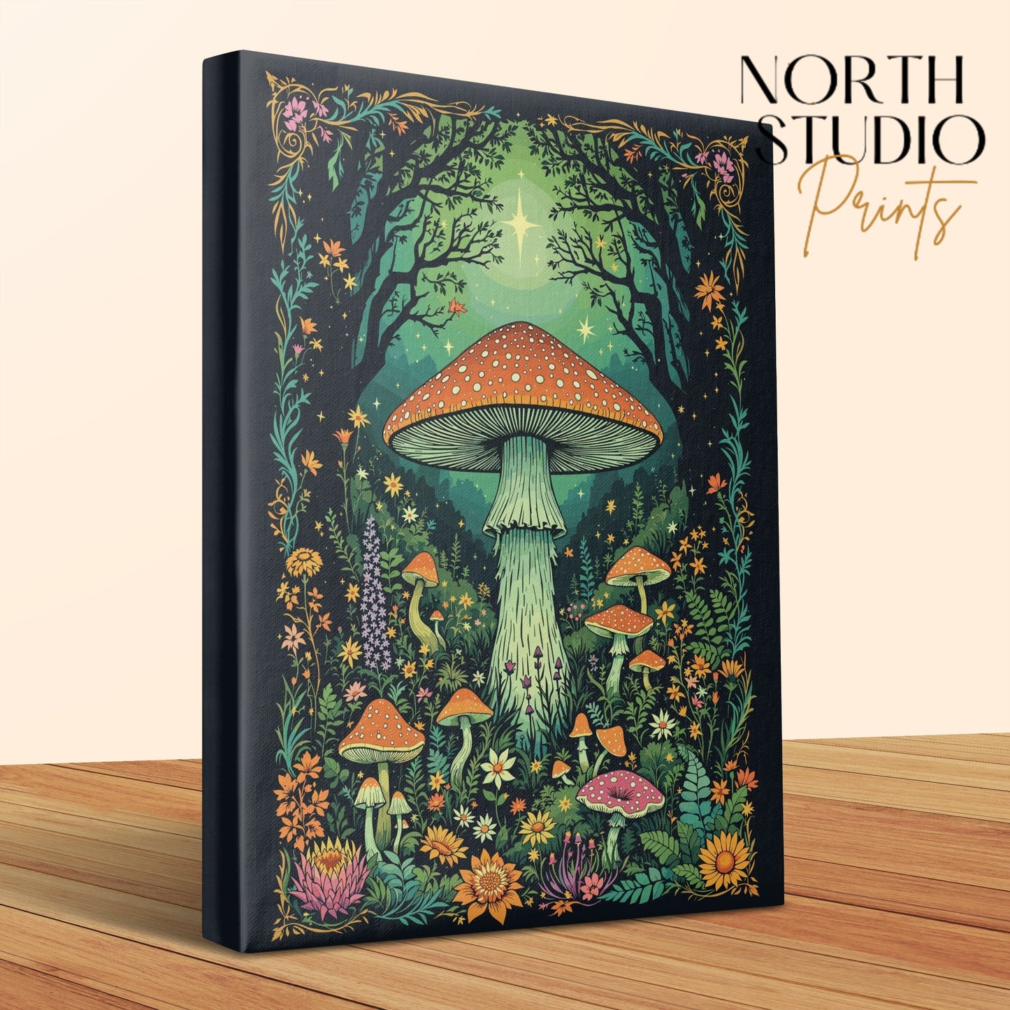 Premium Poster of Enchanting Forest Mushroom Wonderland Canvas Wraps