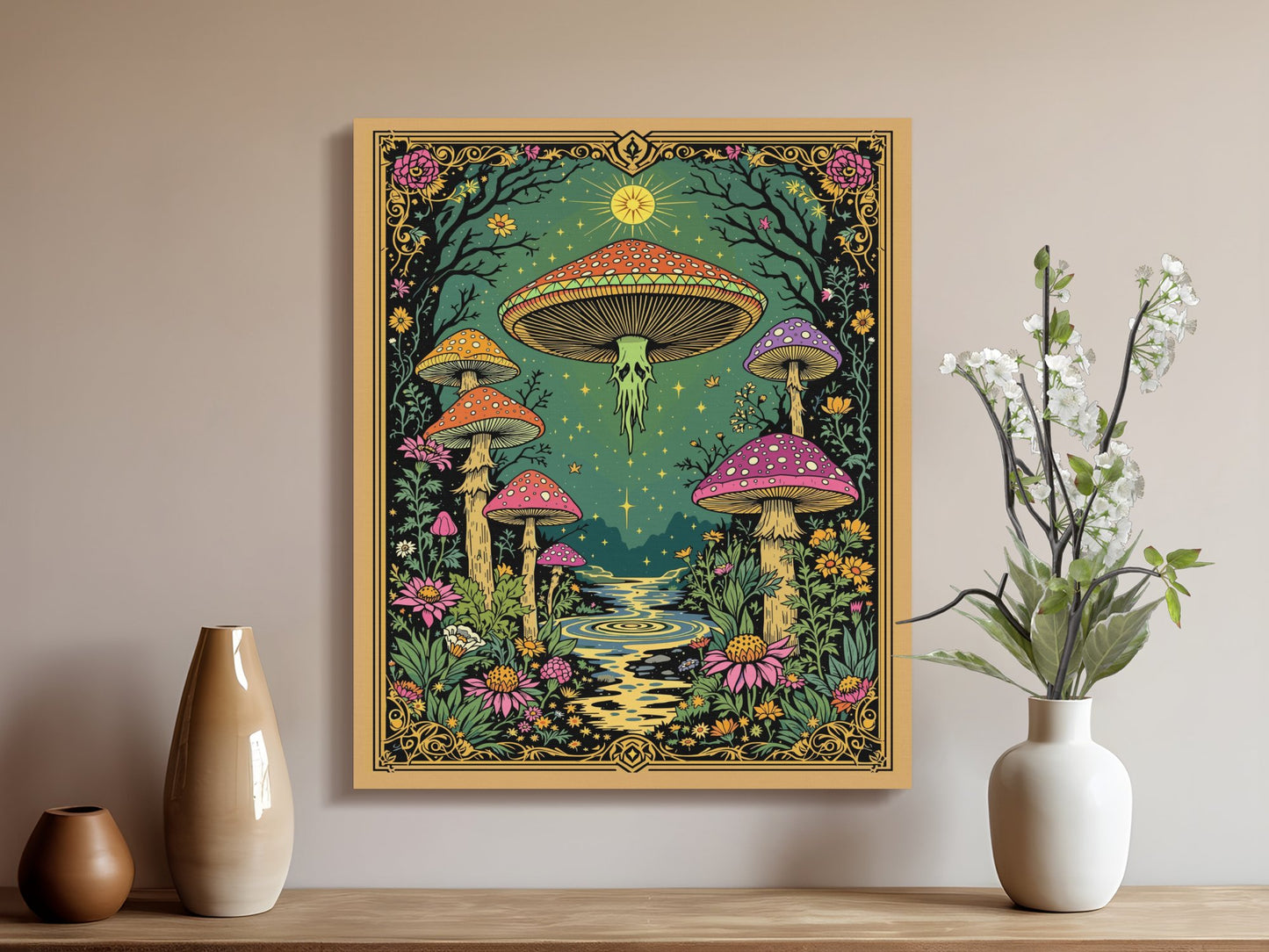 Premium Poster of Enchanting Forest Mushrooms Fantasy Art Canvas Wraps