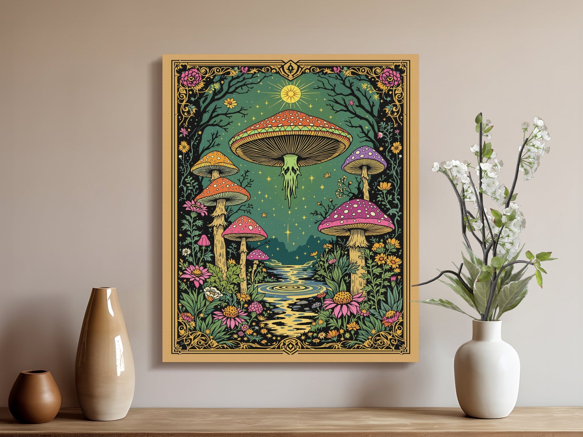 Premium Poster of Enchanting Forest Mushrooms Fantasy Art Canvas Wraps