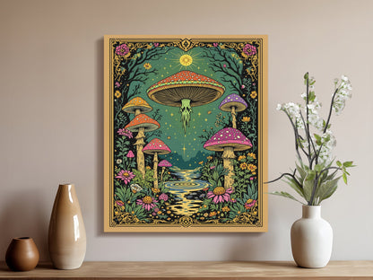 Premium Poster of Enchanting Forest Mushrooms Fantasy Art Canvas Wraps