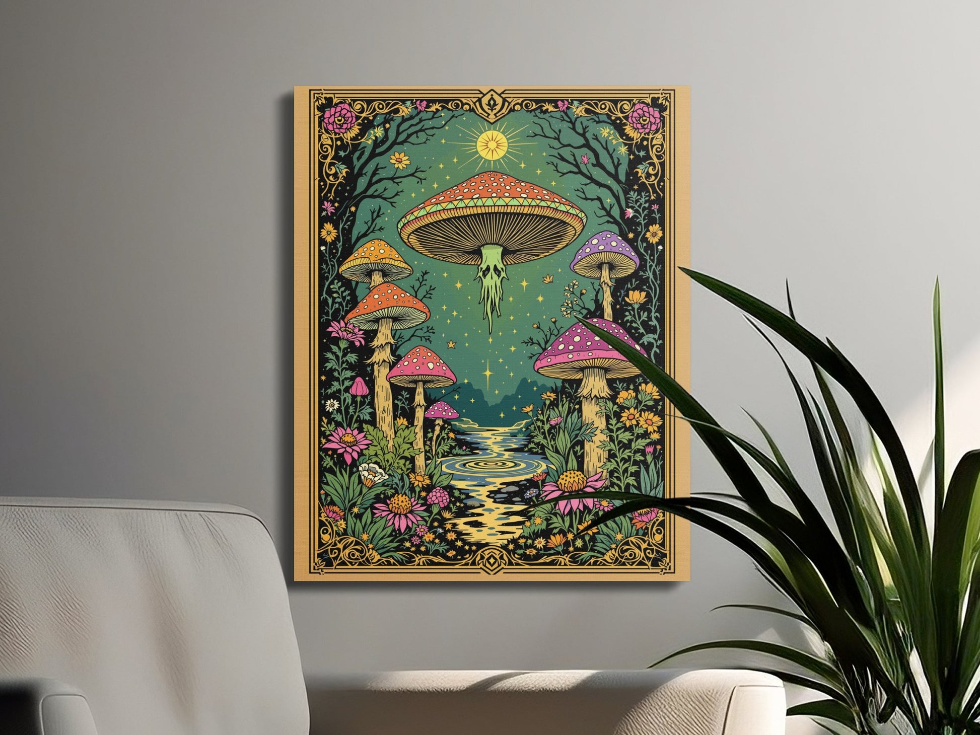 Premium Poster of Enchanting Forest Mushrooms Fantasy Art Canvas Wraps
