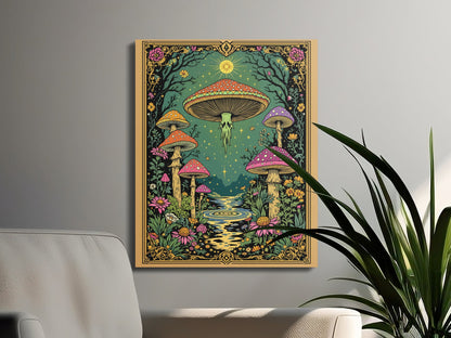 Premium Poster of Enchanting Forest Mushrooms Fantasy Art Canvas Wraps