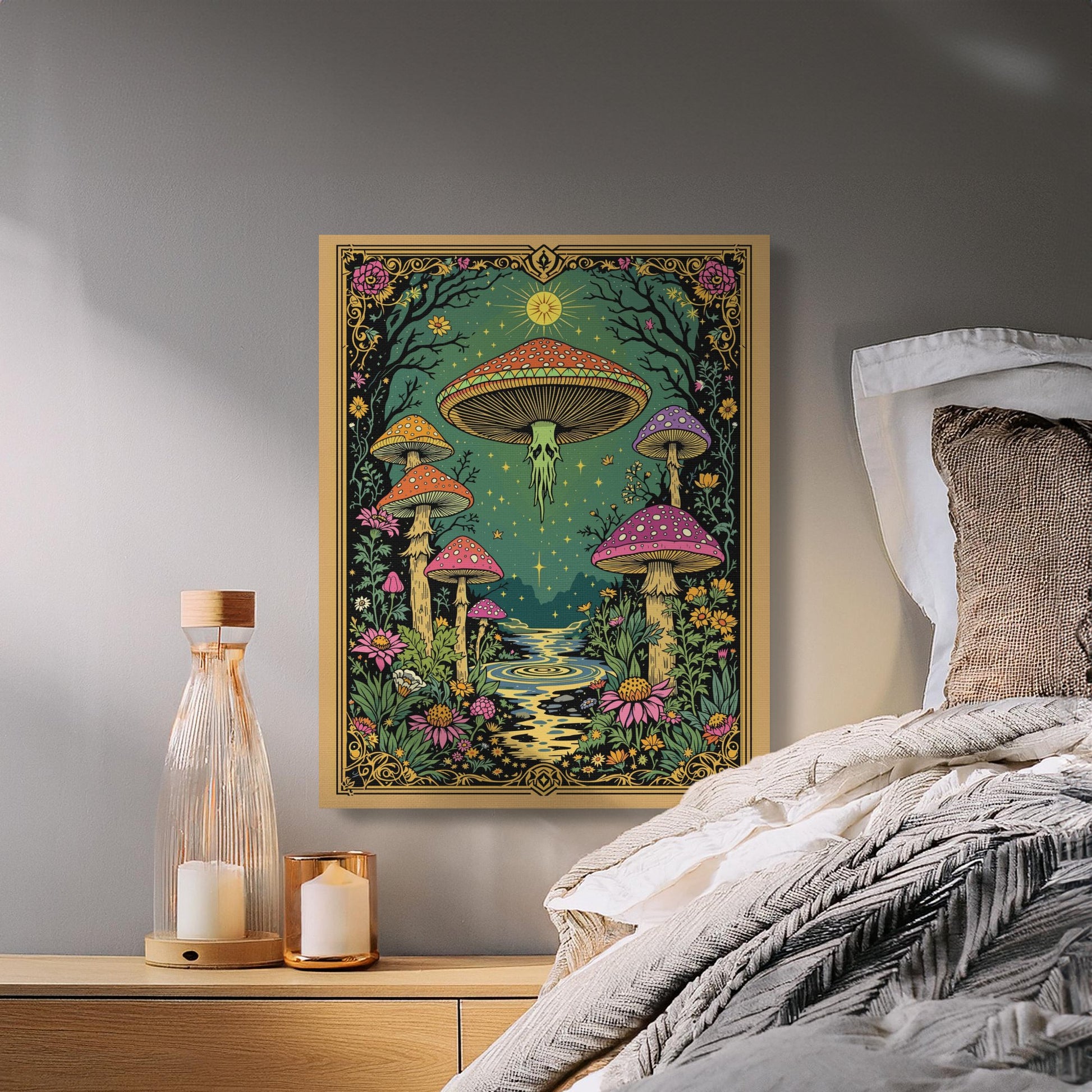 Premium Poster of Enchanting Forest Mushrooms Fantasy Art Canvas Wraps