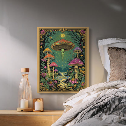 Premium Poster of Enchanting Forest Mushrooms Fantasy Art Canvas Wraps