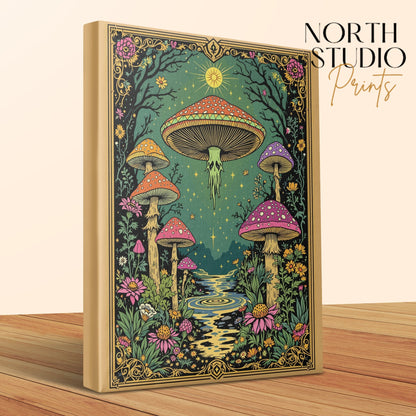 Premium Poster of Enchanting Forest Mushrooms Fantasy Art Canvas Wraps