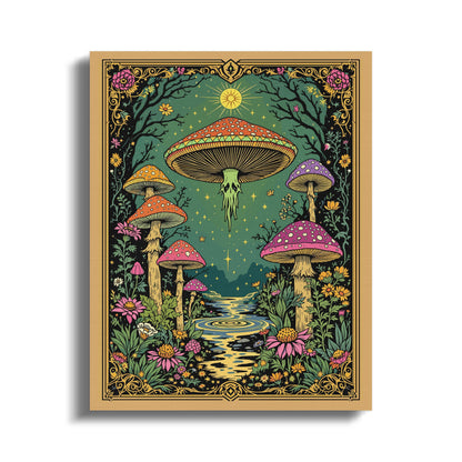 Premium Poster of Enchanting Forest Mushrooms Fantasy Art Canvas Wraps