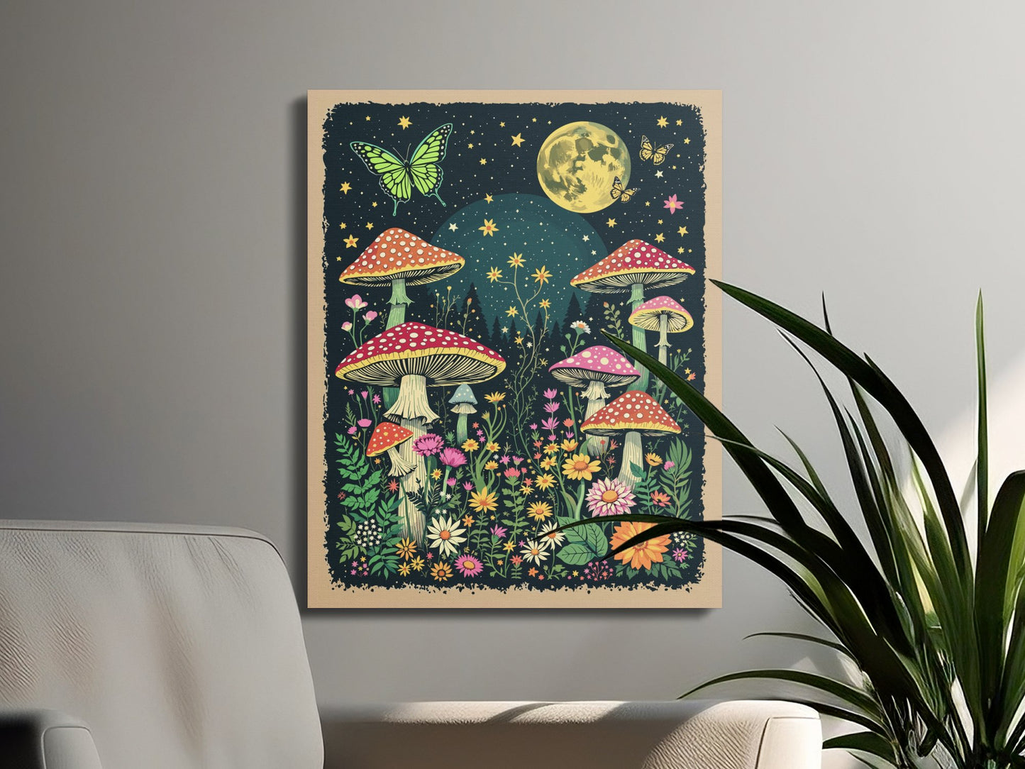 Premium Poster of Enchanting Forest Night Sky Mushrooms Canvas Wraps