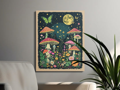 Premium Poster of Enchanting Forest Night Sky Mushrooms Canvas Wraps