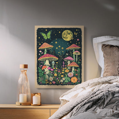 Premium Poster of Enchanting Forest Night Sky Mushrooms Canvas Wraps