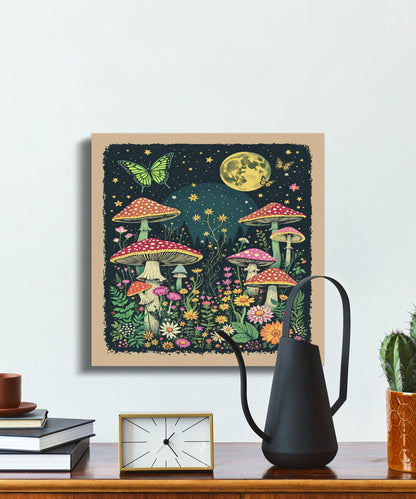 Premium Poster of Enchanting Forest Night Sky Mushrooms Canvas Wraps