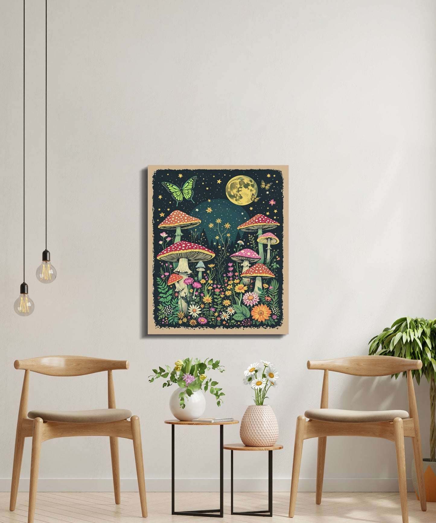 Premium Poster of Enchanting Forest Night Sky Mushrooms Canvas Wraps