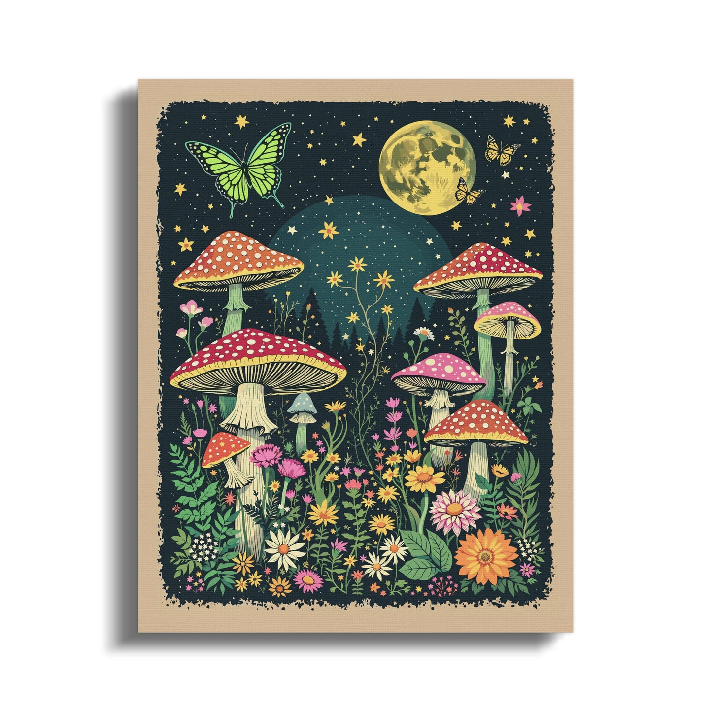 Premium Poster of Enchanting Forest Night Sky Mushrooms Canvas Wraps