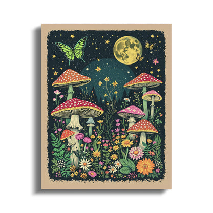 Premium Poster of Enchanting Forest Night Sky Mushrooms Canvas Wraps