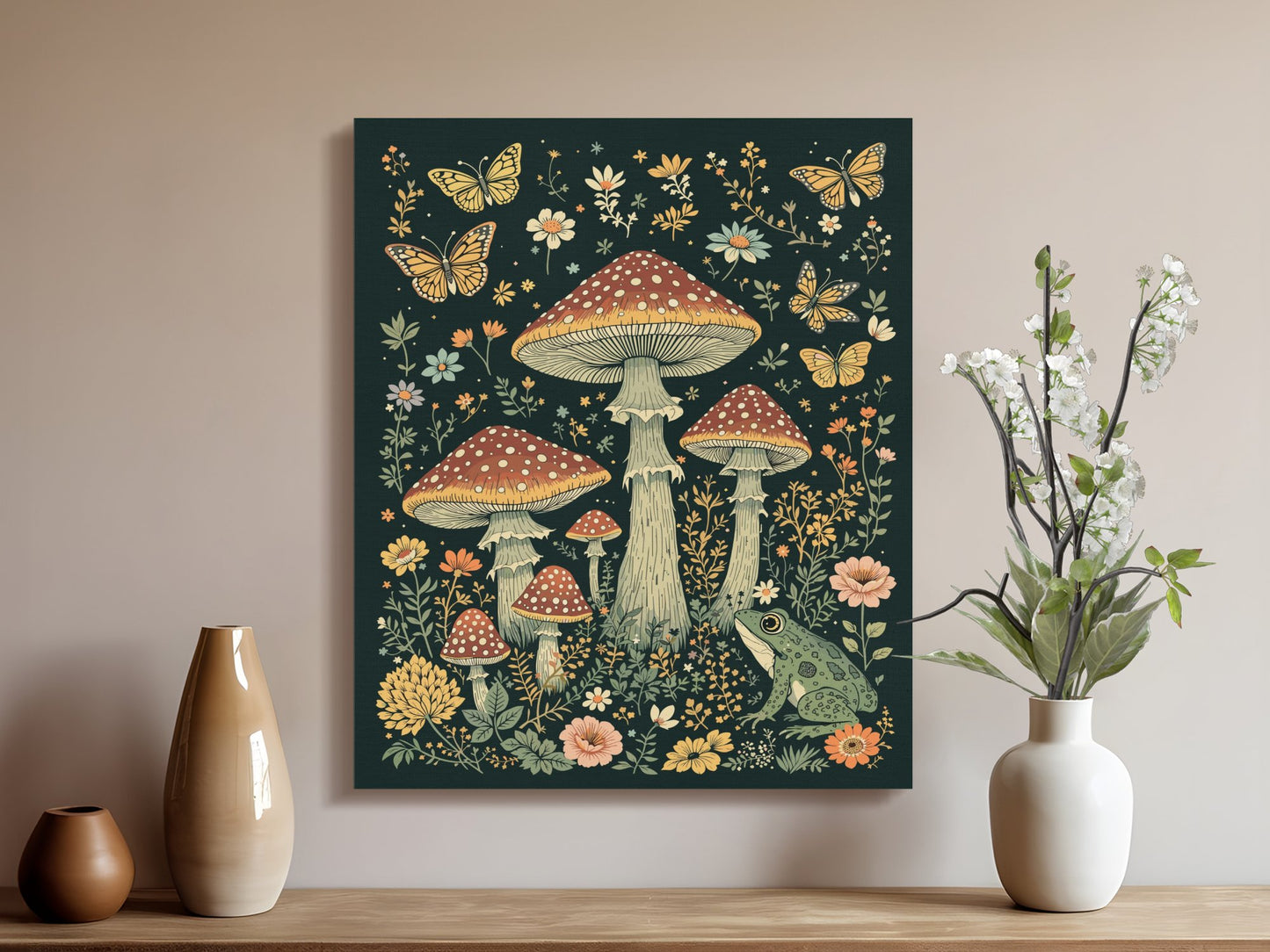Premium Poster of Enchanting Forest Toadstools Butterflies Canvas Wraps