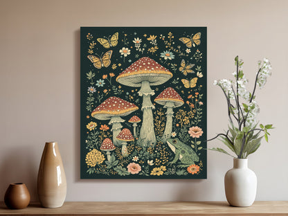 Premium Poster of Enchanting Forest Toadstools Butterflies Canvas Wraps