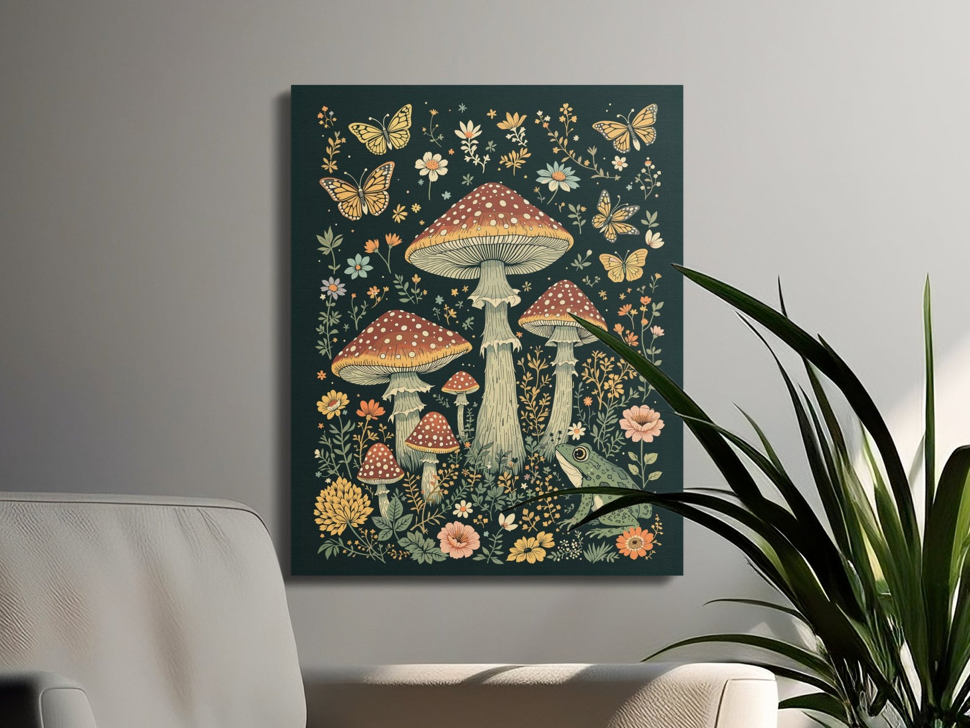 Premium Poster of Enchanting Forest Toadstools Butterflies Canvas Wraps