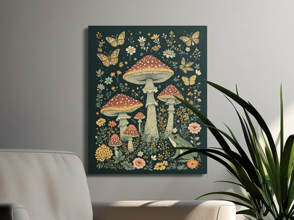 Premium Poster of Enchanting Forest Toadstools Butterflies Canvas Wraps