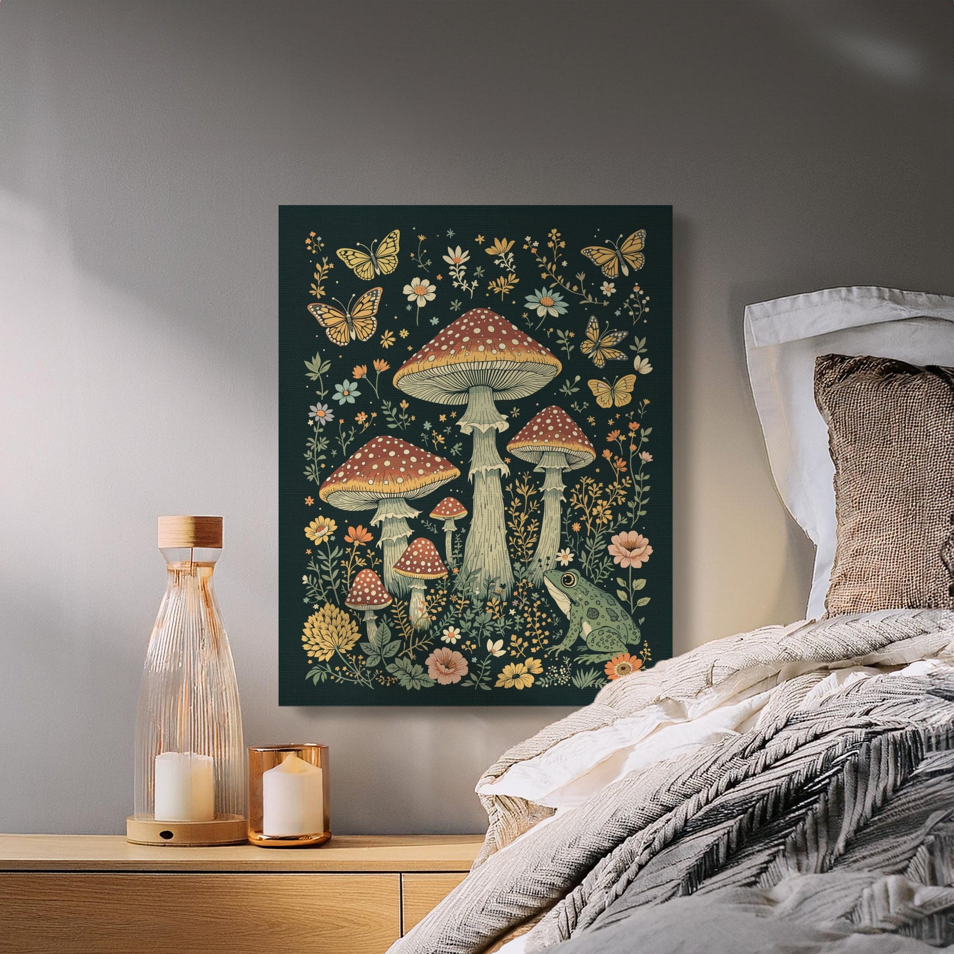 Premium Poster of Enchanting Forest Toadstools Butterflies Canvas Wraps