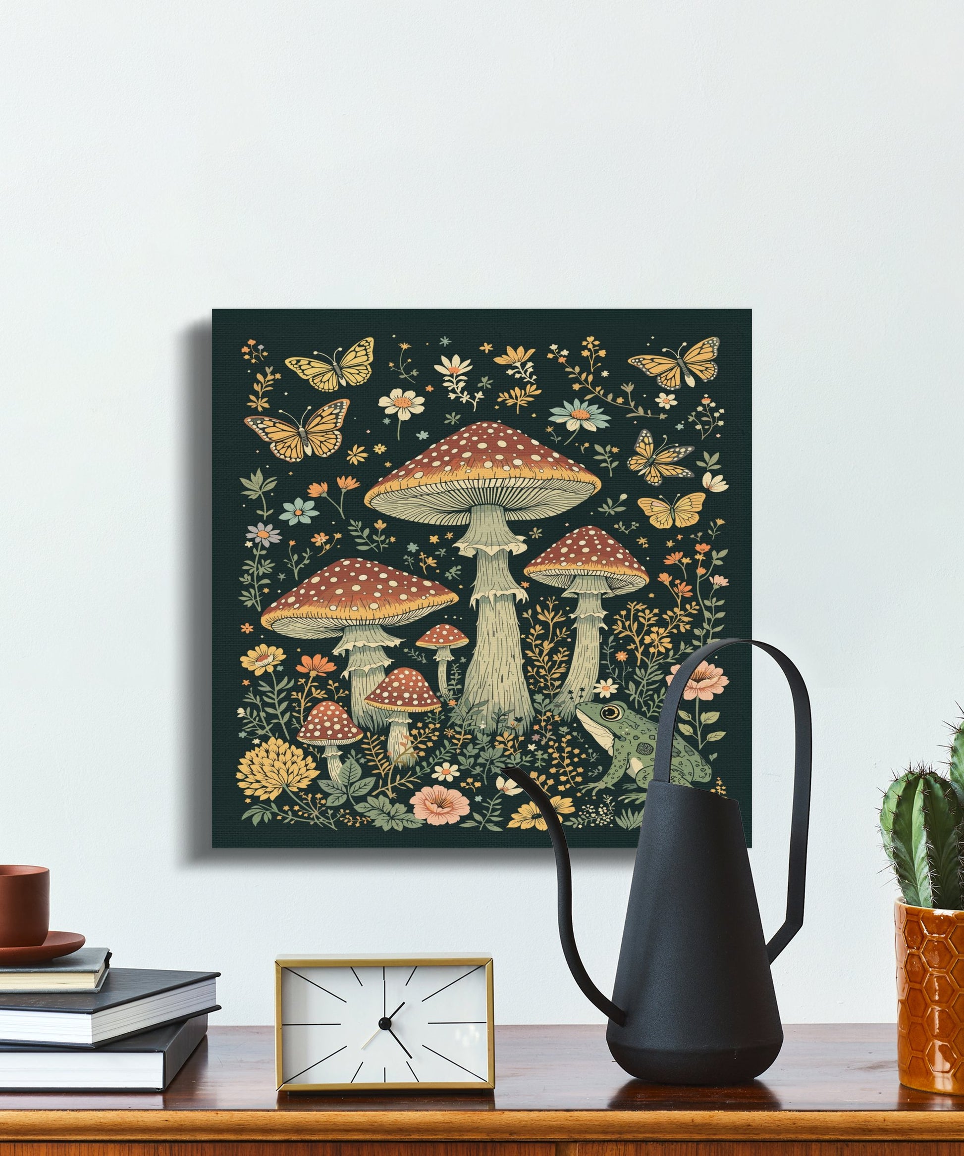 Premium Poster of Enchanting Forest Toadstools Butterflies Canvas Wraps