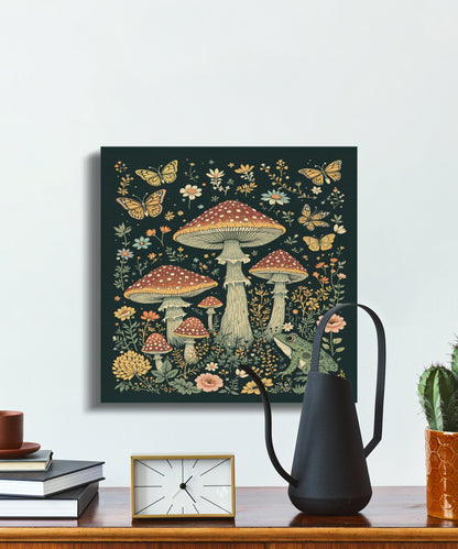 Premium Poster of Enchanting Forest Toadstools Butterflies Canvas Wraps