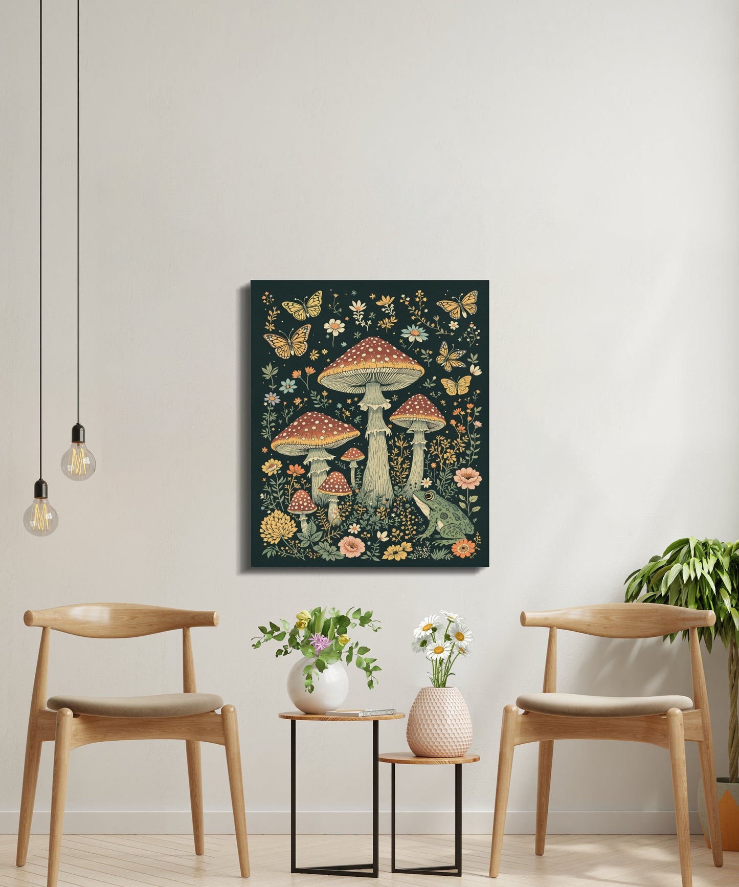 Premium Poster of Enchanting Forest Toadstools Butterflies Canvas Wraps
