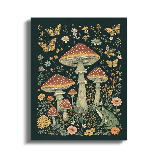 Premium Poster of Enchanting Forest Toadstools Butterflies Canvas Wraps
