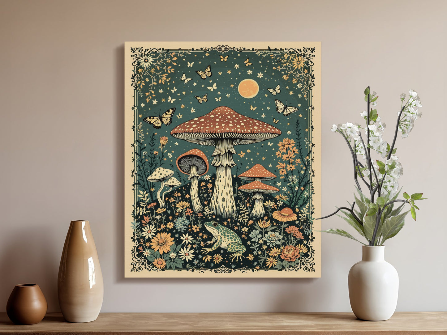Premium Poster of Enchanting Goblincore Mushroom Forest Scene Canvas Wraps