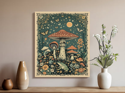 Premium Poster of Enchanting Goblincore Mushroom Forest Scene Canvas Wraps